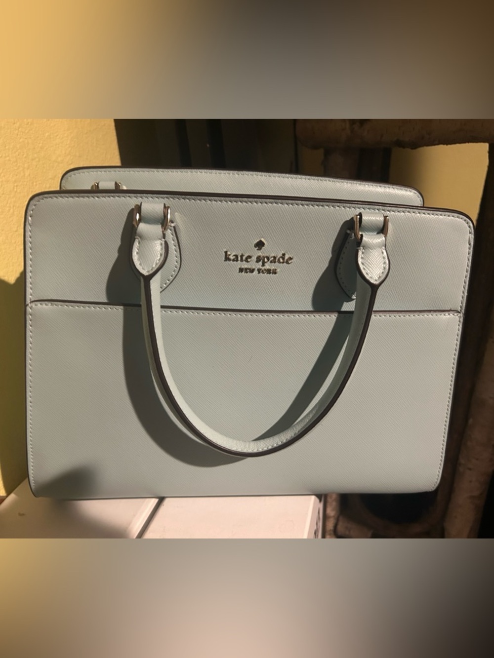 Kate Spade Madison Saffiano Leather Medium Top Zip Blue Glow Satchel Bag KC436